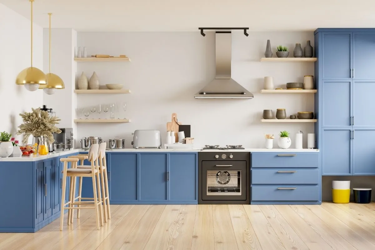 Smoky Blue Kitchen Cabinets