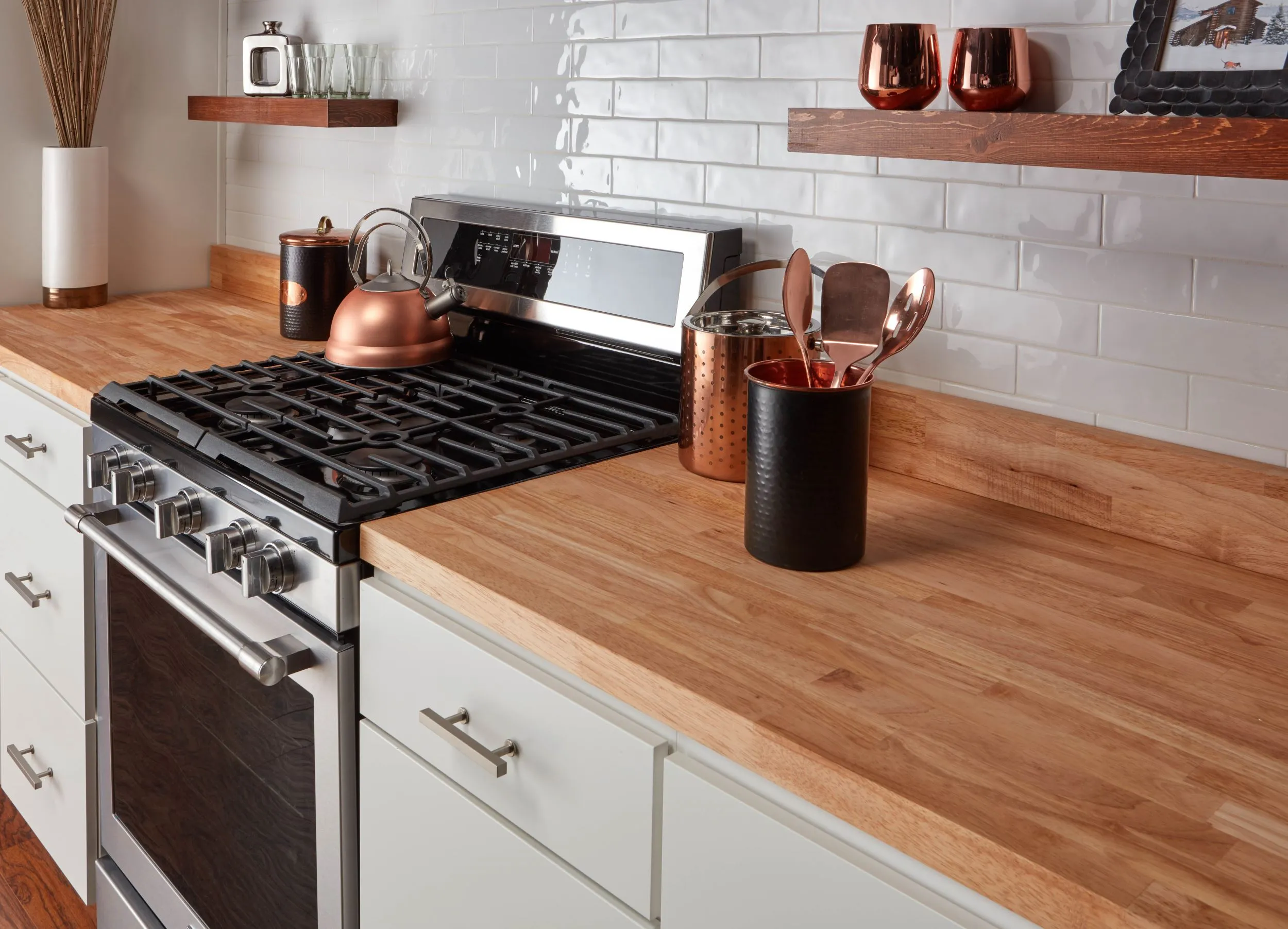 Butcher Block Countertop with Backsplashes