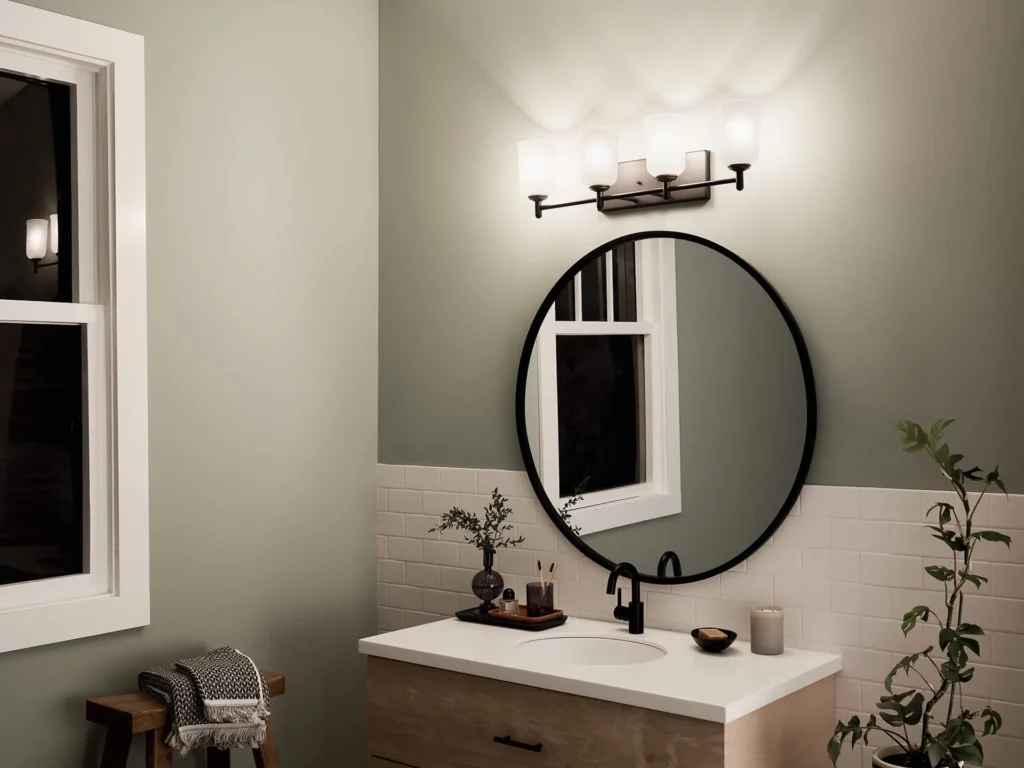 Layered Lighting with Wall Mounted Sconces and Mirrors